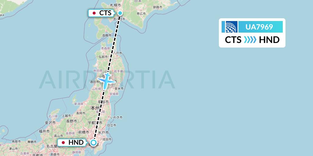 UA7969 United Airlines Flight Map: Sapporo to Tokyo
