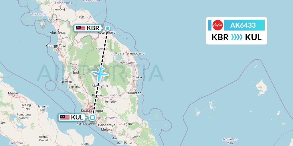 AK6433 AirAsia Flight Map: Kota Bharu to Kuala Lumpur