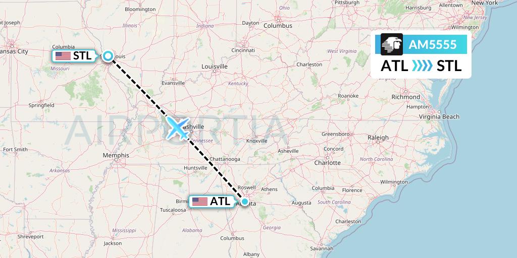 AM5555 Aeromexico Flight Map: Atlanta to St. Louis
