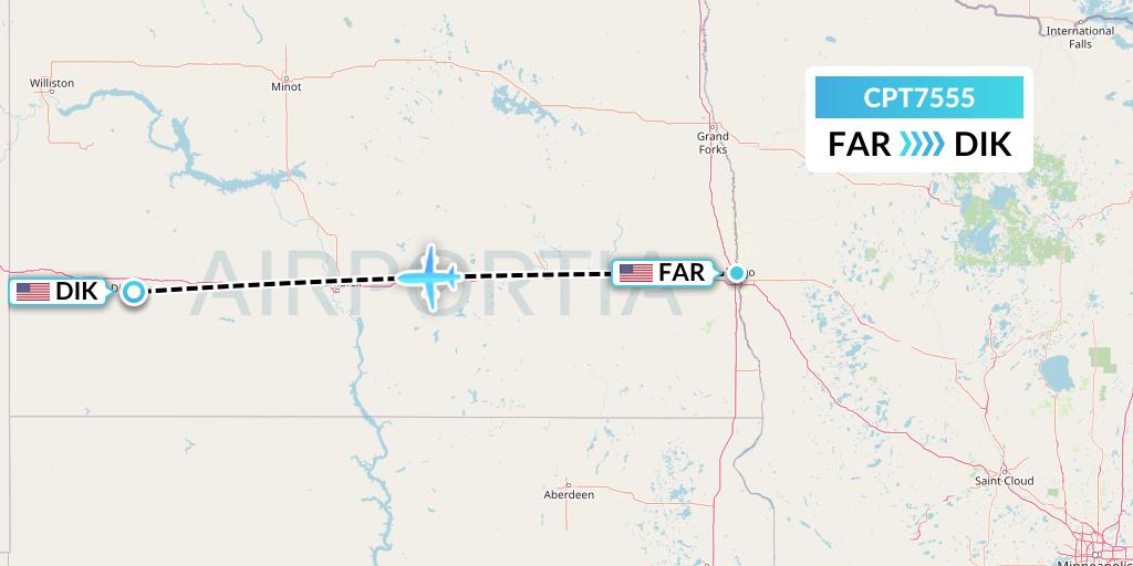 CPT7555 Corporate Air Flight Map: Fargo to Dickinson