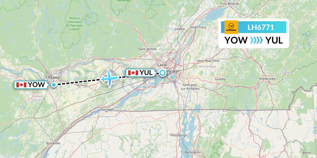 LH6771 Lufthansa Flight Map: Ottawa to Montreal