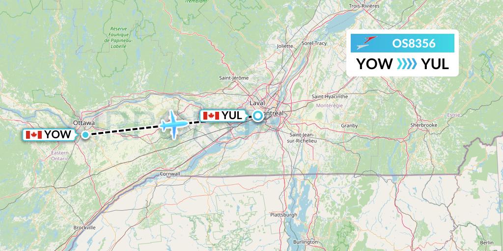 OS8356 Austrian Airlines Flight Map: Ottawa to Montreal