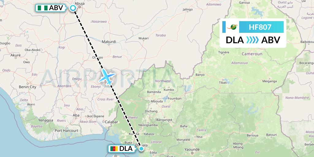 HF807 Air Cote d'Ivoire Flight Map: Douala to Abuja