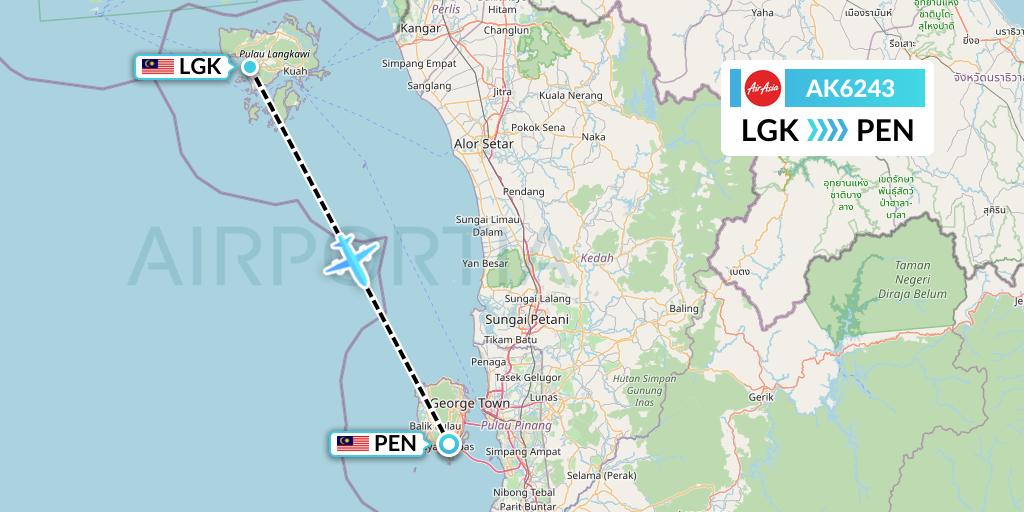 AK6243 AirAsia Flight Map: Langkawi to Penang
