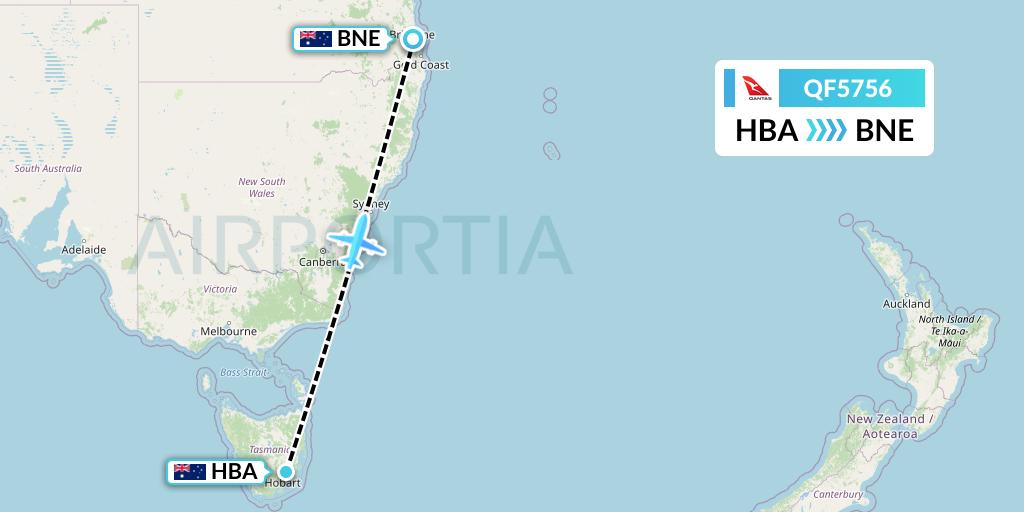 QF5756 Qantas Flight Map: Hobart to Brisbane