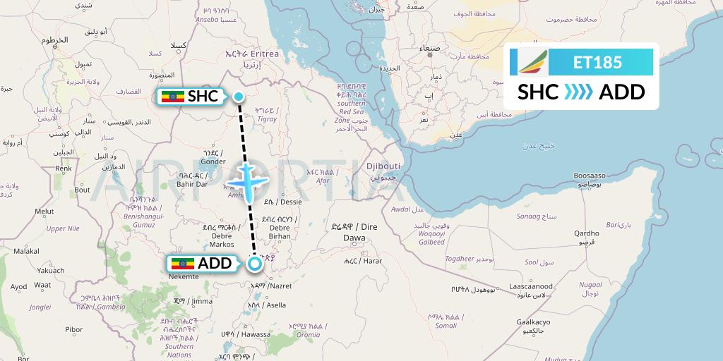 ET185 Ethiopian Airlines Flight Map: Shire Indasilase to Addis Ababa