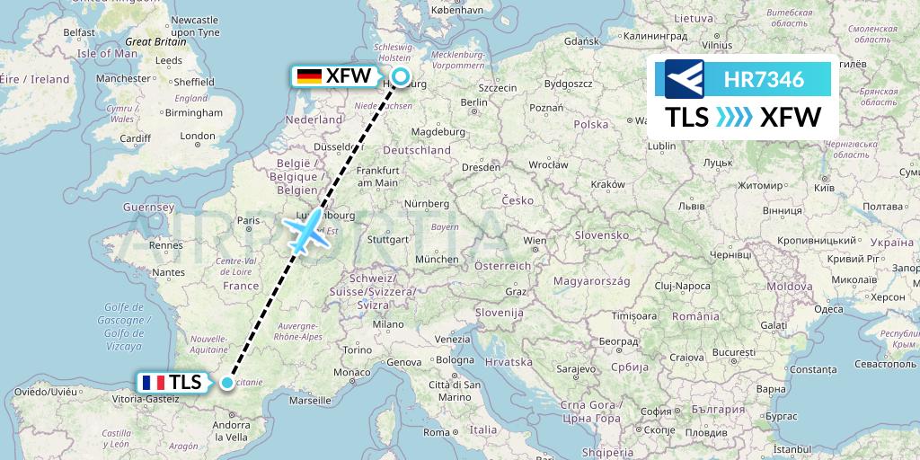 HR7346 Hahn Air Flight Map: Toulouse to Hamburg