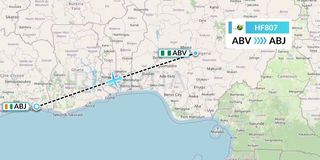 HF807 Flight Status Air Cote d'Ivoire Abuja to Abidjan (VRE807)