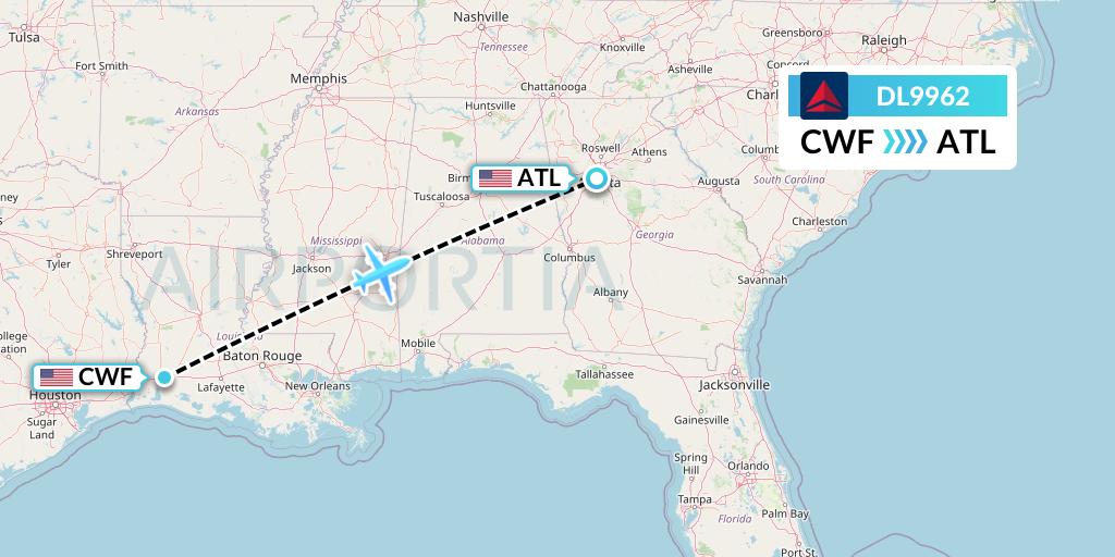 DL9962 Delta Air Lines Flight Map: Lake Charles to Atlanta