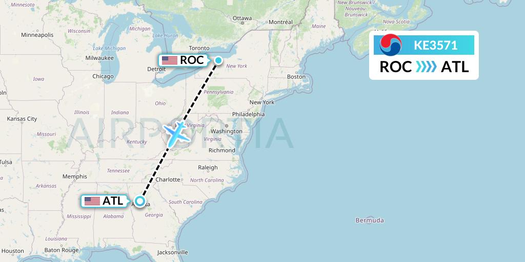 KE3571 Korean Air Flight Map: Rochester to Atlanta