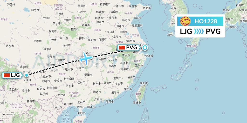 HO1228 Juneyao Airlines Flight Map: Lijiang to Shanghai