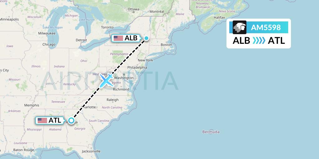 AM5598 Aeromexico Flight Map: Albany to Atlanta