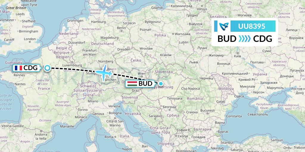 UU8395 Air Austral Flight Map: Budapest to Paris