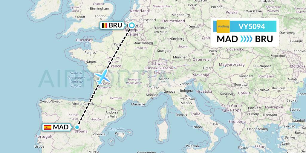 VY5094 Vueling Flight Map: Madrid to Brussels