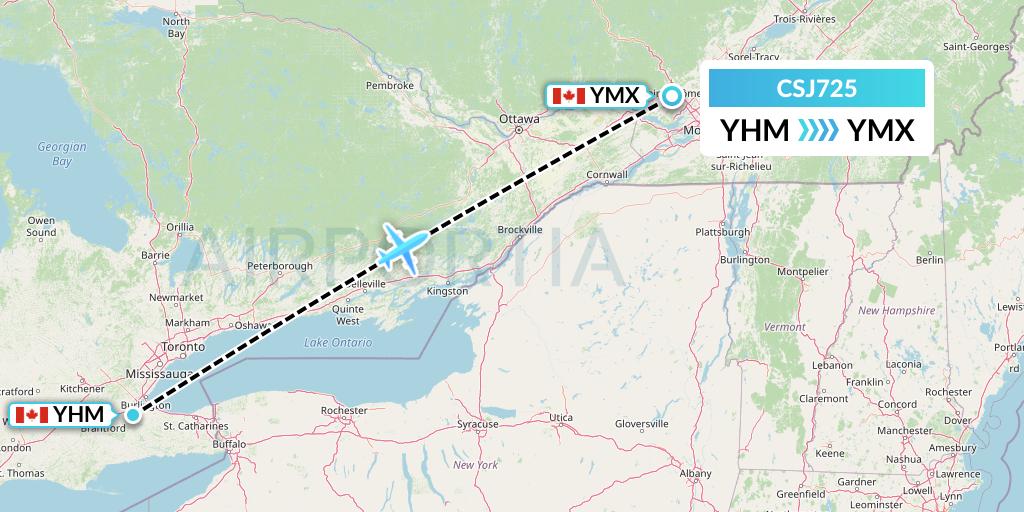 CSJ725 Castle Aviation Flight Map: Hamilton to Montreal