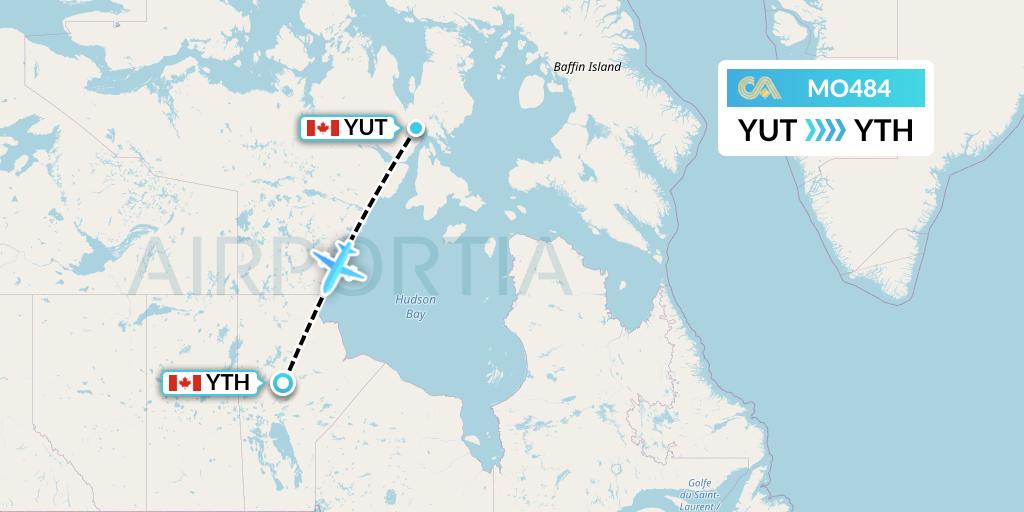 MO484 Calm Air Flight Map: Repulse Bay to Thompson