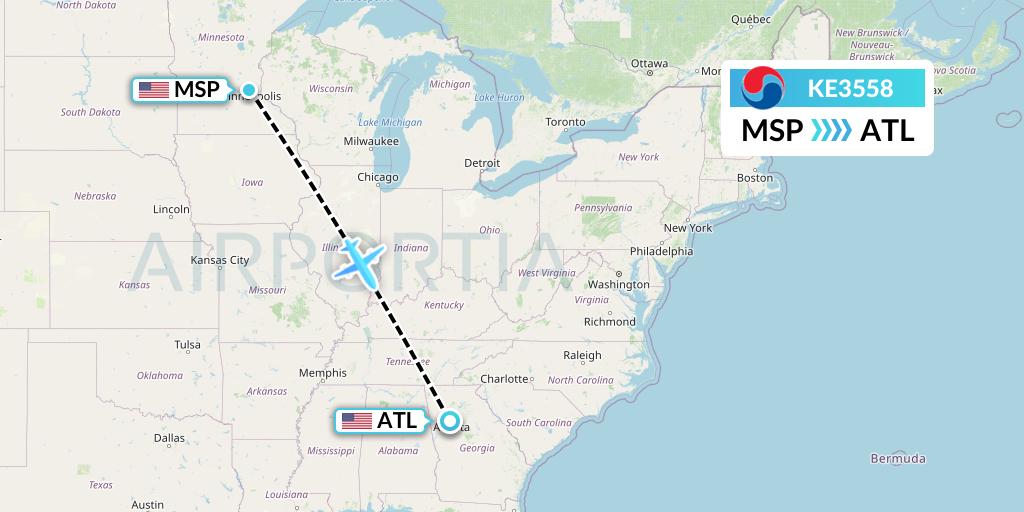KE3558 Korean Air Flight Map: Minneapolis to Atlanta