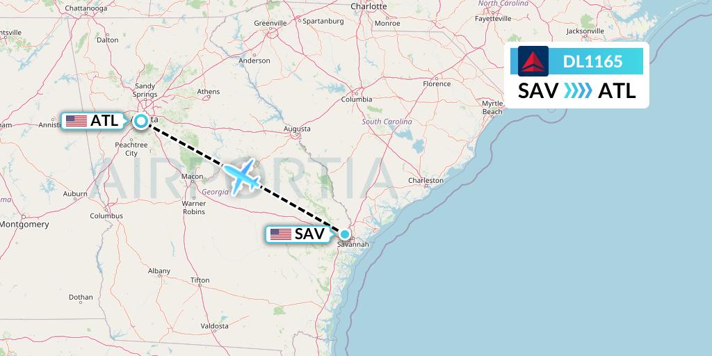 DL1165 Delta Air Lines Flight Map: Savannah to Atlanta