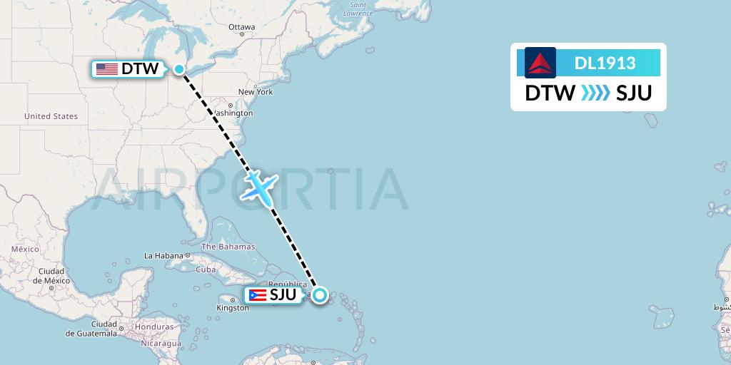 DL1913 Delta Air Lines Flight Map: Detroit to San Juan
