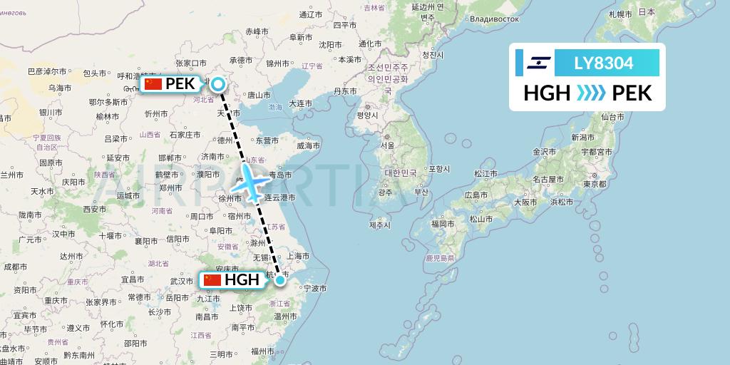 LY8304 El Al Flight Map: Hangzhou to Beijing