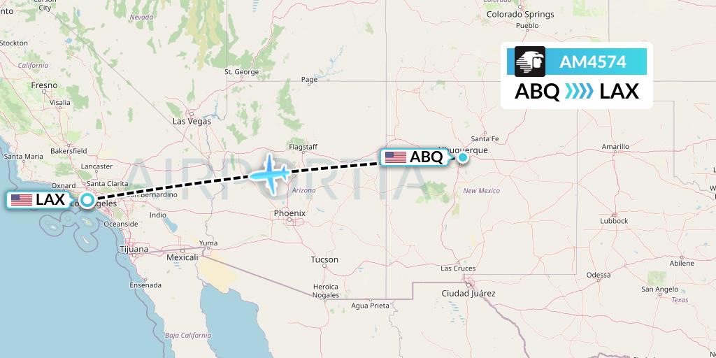 AM4574 Aeromexico Flight Map: Albuquerque to Los Angeles