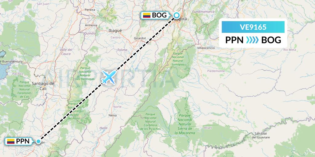VE9165 Easyfly Flight Map: Popayan to Bogota