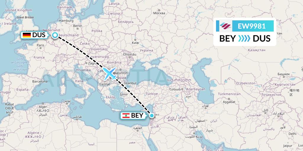 EW9981 Eurowings Flight Map: Beirut to Dusseldorf