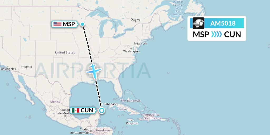 AM5018 Aeromexico Flight Map: Minneapolis to Cancun
