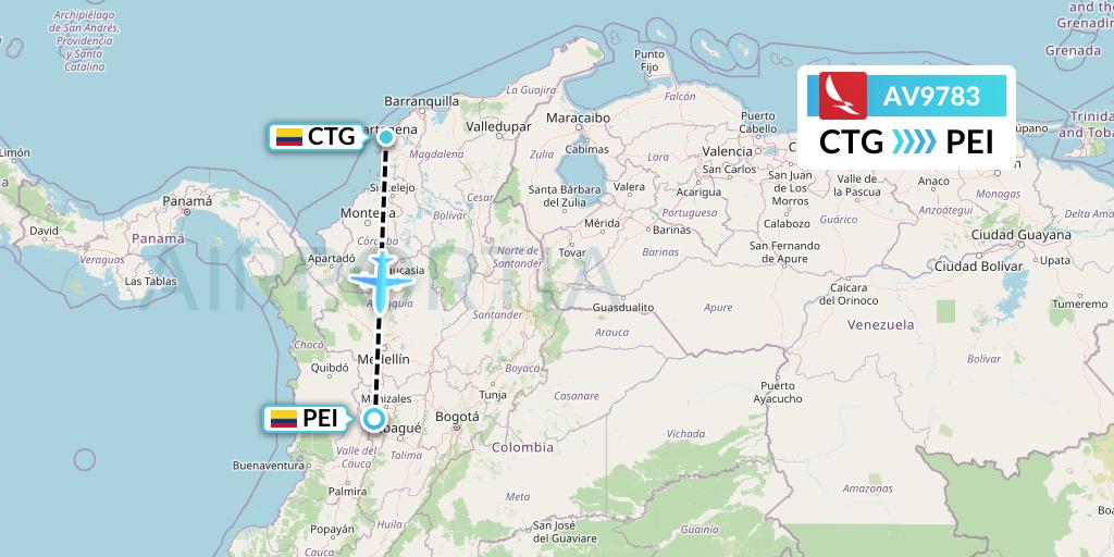 AV9783 Avianca Flight Map: Cartagena to Pereira