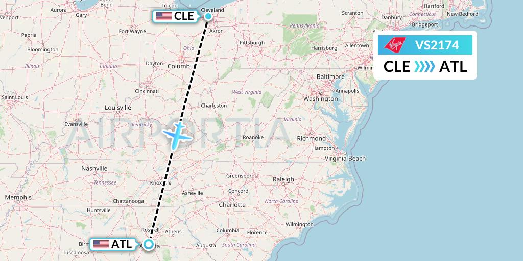 VS2174 Virgin Atlantic Airways Flight Map: Cleveland to Atlanta