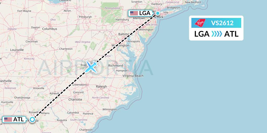 VS2612 Virgin Atlantic Airways Flight Map: New York to Atlanta