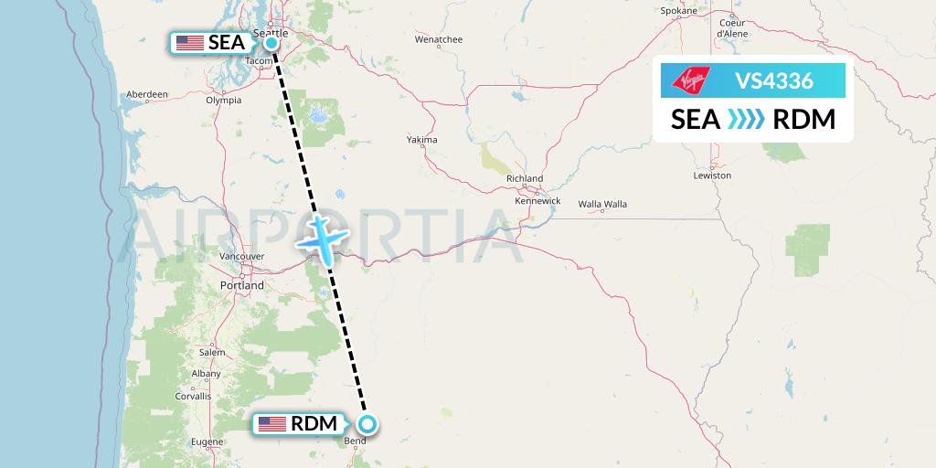 VS4336 Virgin Atlantic Airways Flight Map: Seattle to Redmond