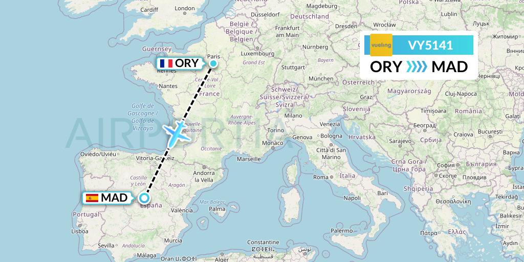 VY5141 Vueling Flight Map: Paris to Madrid