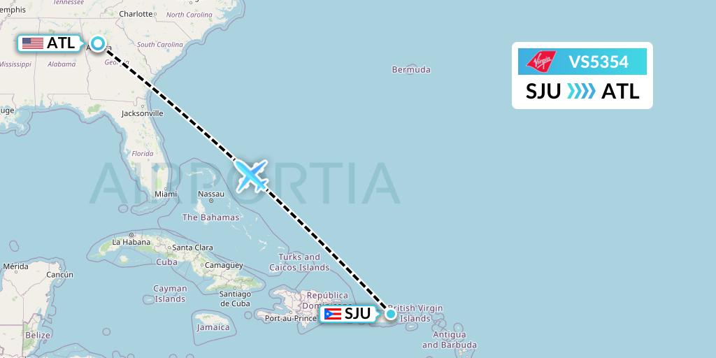 VS5354 Virgin Atlantic Airways Flight Map: San Juan to Atlanta