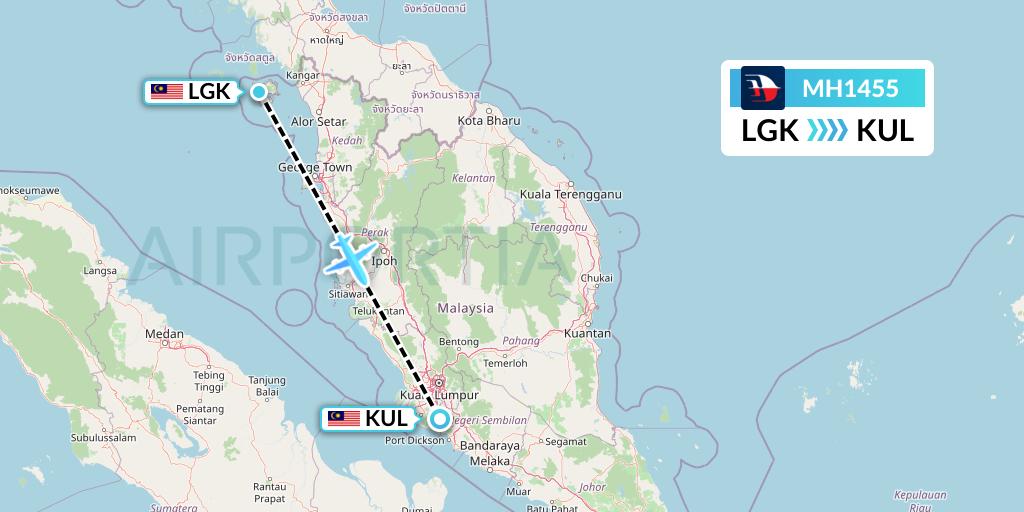 MH1455 Malaysia Airlines Flight Map: Langkawi to Kuala Lumpur