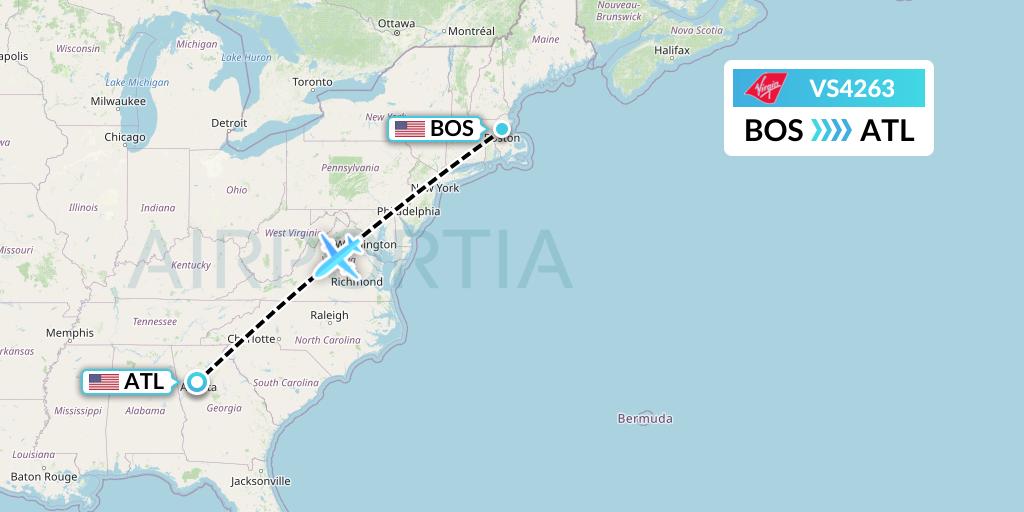 VS4263 Virgin Atlantic Airways Flight Map: Boston to Atlanta