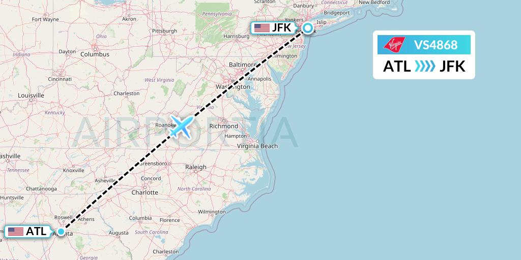 VS4868 Virgin Atlantic Airways Flight Map: Atlanta to New York