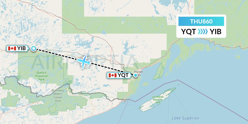 THU860 Thunder Airlines Flight Map: Thunder Bay to Atikokan