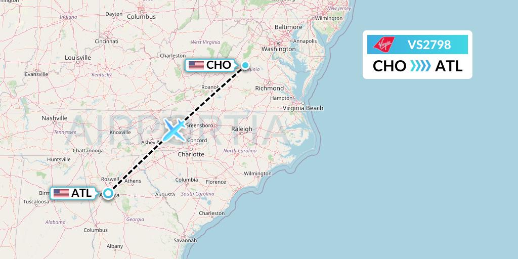 VS2798 Virgin Atlantic Airways Flight Map: Charlottesville to Atlanta