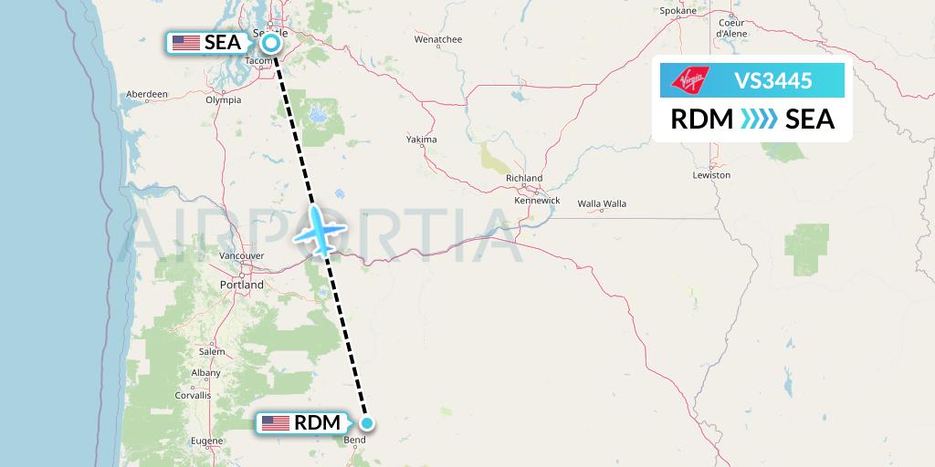 VS3445 Virgin Atlantic Airways Flight Map: Redmond to Seattle