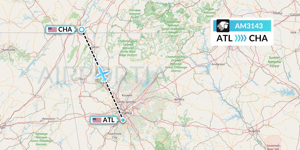 AM3143 Aeromexico Flight Map: Atlanta to Chattanooga
