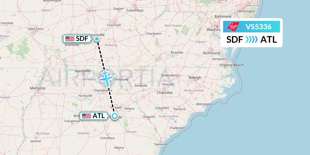 VS5336 Virgin Atlantic Airways Flight Map: Louisville to Atlanta
