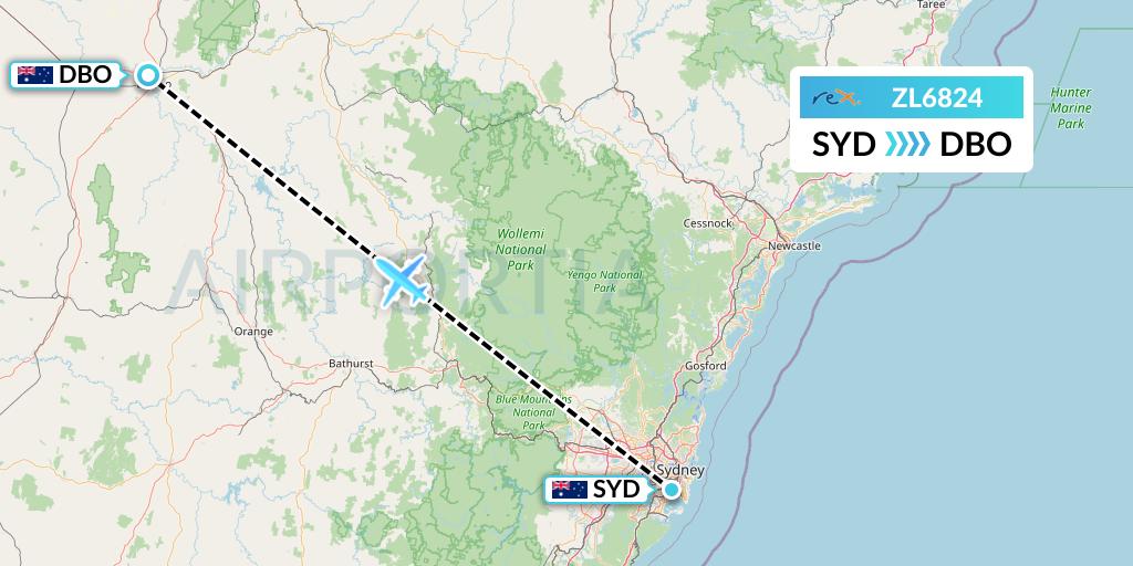 ZL6824 Regional Express Flight Map: Sydney to Dubbo