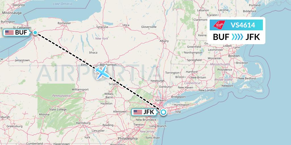 VS4614 Virgin Atlantic Airways Flight Map: Buffalo to New York