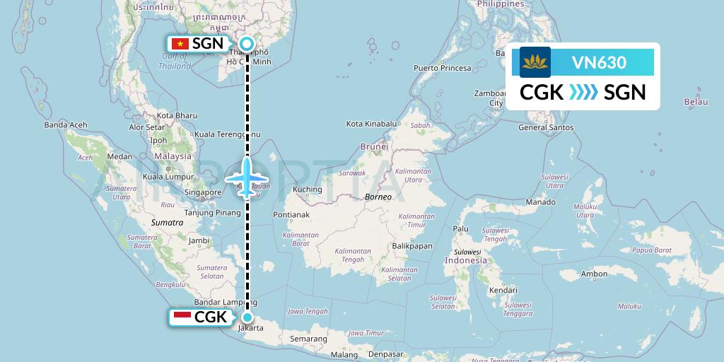 VN630 Vietnam Airlines Flight Map: Jakarta to Ho Chi Minh City