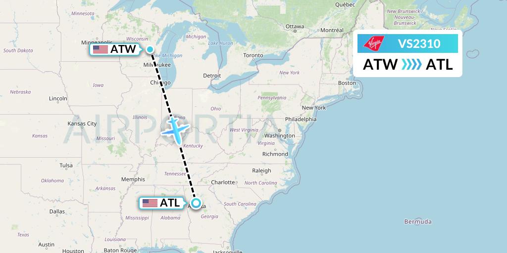 VS2310 Virgin Atlantic Airways Flight Map: Appleton to Atlanta