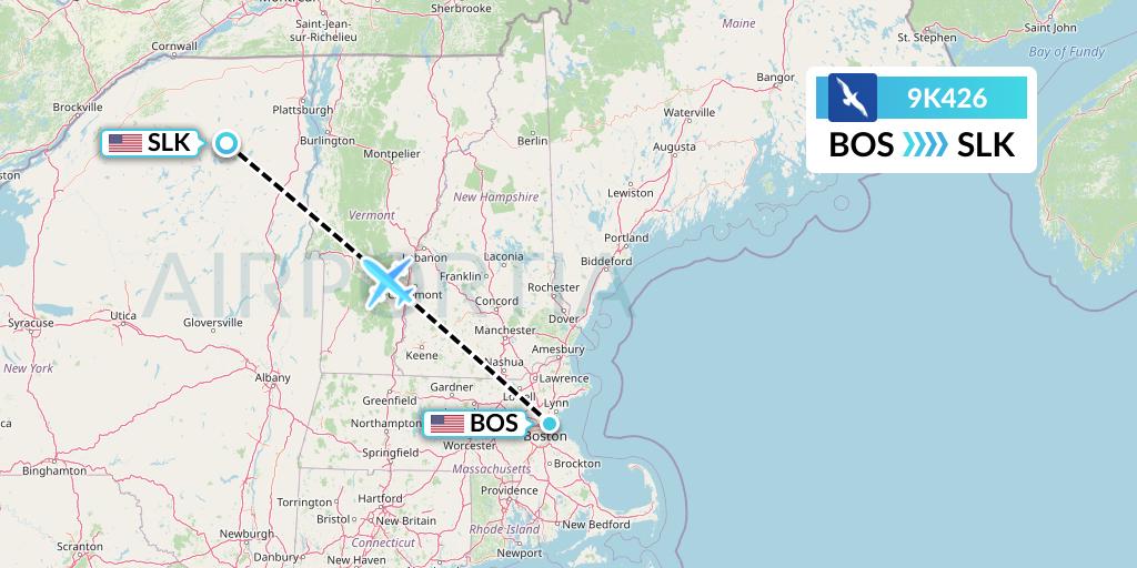 9K426 Cape Air Flight Map: Boston to Saranac Lake