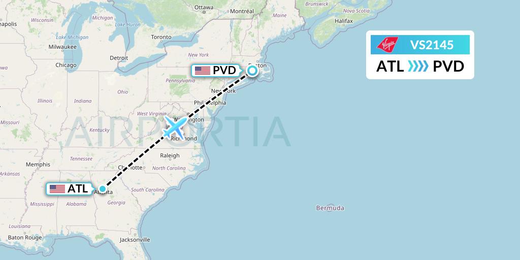 VS2145 Virgin Atlantic Airways Flight Map: Atlanta to Providence