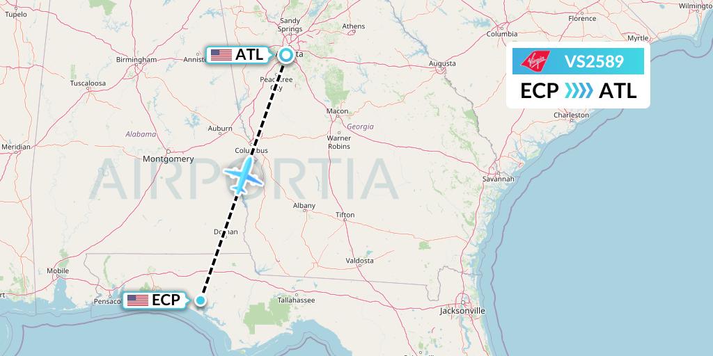 VS2589 Virgin Atlantic Airways Flight Map: Panama City to Atlanta
