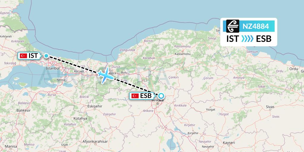 NZ4884 Air New Zealand Flight Map: Istanbul to Ankara